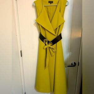 Elegant Yellow Dress With Black Belt for Classic Evening or Business Wear.